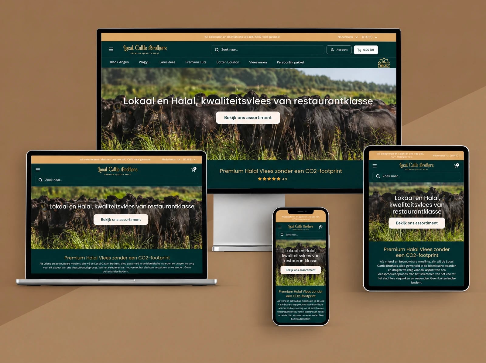 Local Cattle Brothers storefront mockup on desktop, laptop, tablet, and mobile